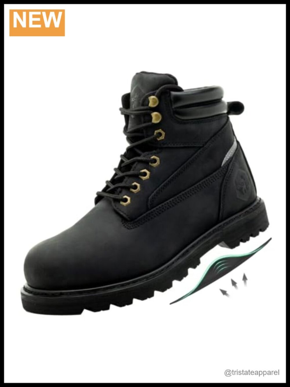 Steel Toe Work Boots Arch Support Leather 6 Inch Slip Resistant Men's